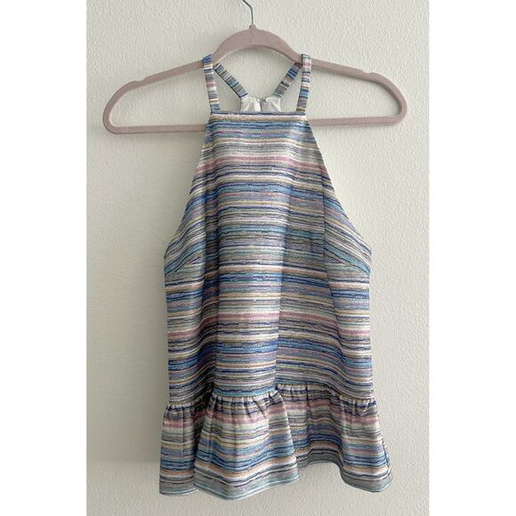 Amanda Uprichard Amy Top Glitter Striped Peplum Blouse Size Small - Picture 2 of 9